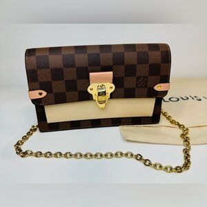 Louis Vuitton Vavin Chain Wallet Creme Damier Ebene Canvas